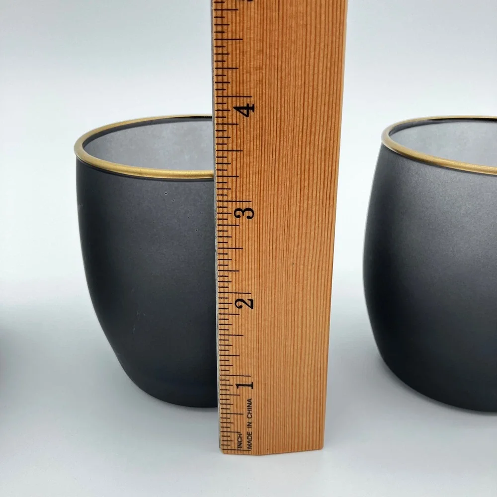 Votive Candle Holders Set of 3 Matte Black Gold Rim Frosted Glass